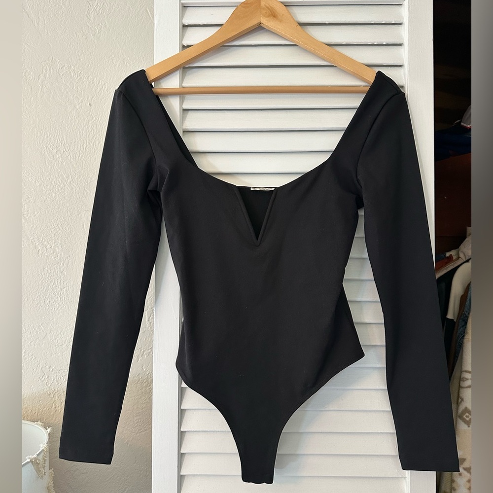 Free People Black Long Sleeve Bodysuit